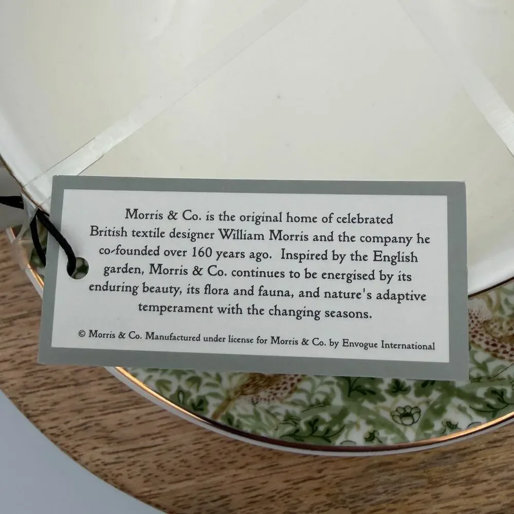 William Morris & Co Strawberry Thief Green Floral Teacup & Saucer Set NWT
